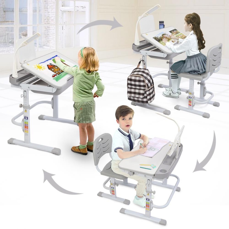 SalonMore Kids Desk and Chair Set, Height Adjustable Children Study Table with Wood Tabletop