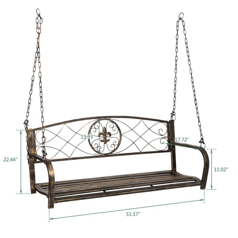 SalonMore Wrought Iron Porch Swing Chair Hanging Bench Rustic Black