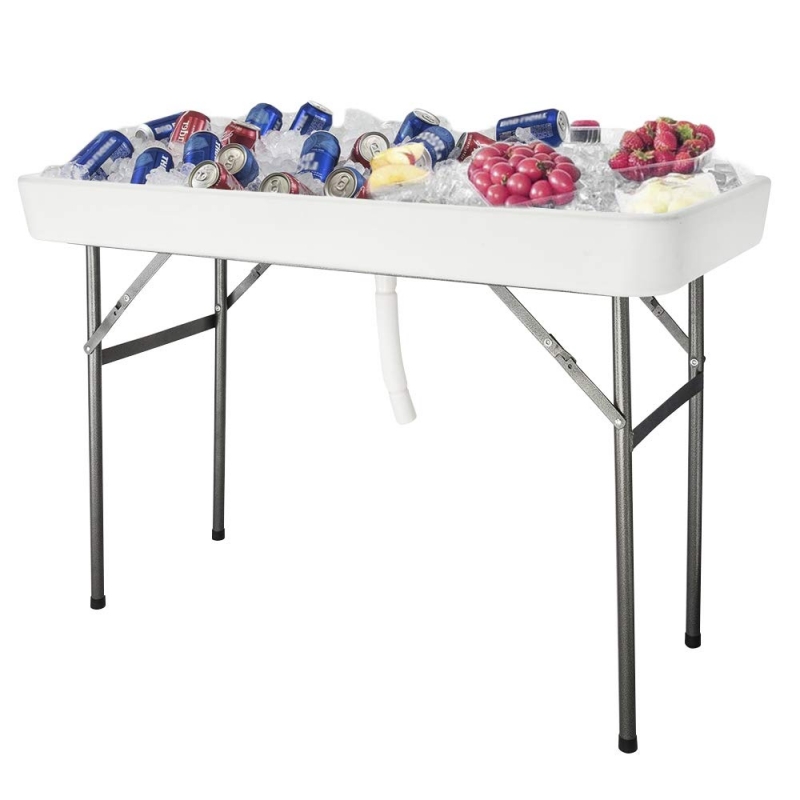 SalonMore 4' Folding Ice Table, with Skirt and Drain Plug, for Cooling